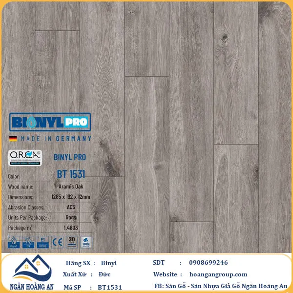 Sàn Gỗ Công Nghiệp Binyl Pro BT1531 dày 12mm